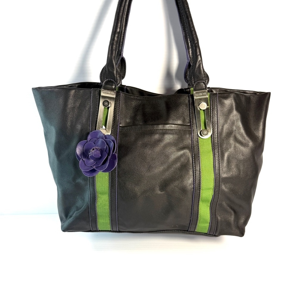 Cul de Sac Black Tote Bag with Green and Purple Accents
